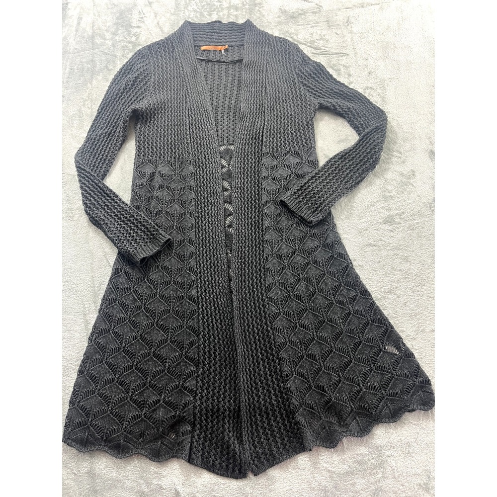 BELLDINI Long Open Knit Cardigan Womens Medium Gray Fairy Grunge Whimsigoth Fall